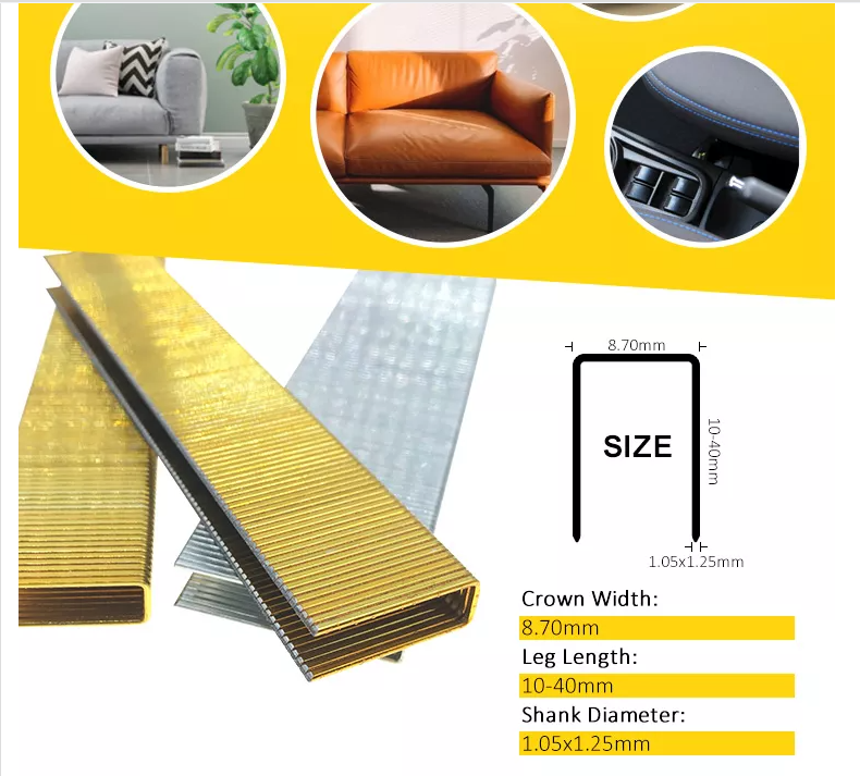 18 Gauge 516 Inci 8.9mm Crown 9240 finishing galvanis Medium Kawat Staples pikeun sheathing (1)